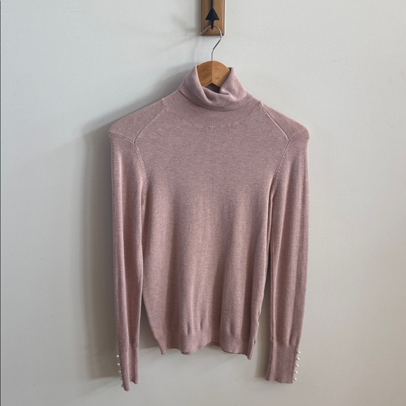 Light Pink Pearl-Sleeve Turtleneck Sweater | Elegant & Cozy - Medium - Picture 1 of 10